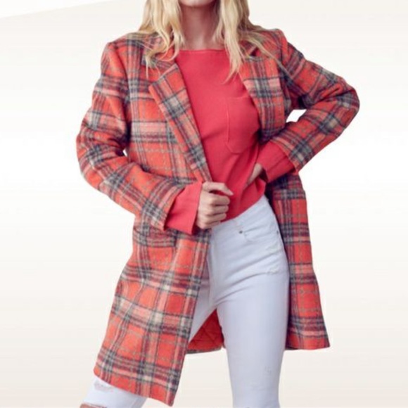 Merci Jackets & Blazers - EN MERCI orange plaid single breasted shacket coat S
